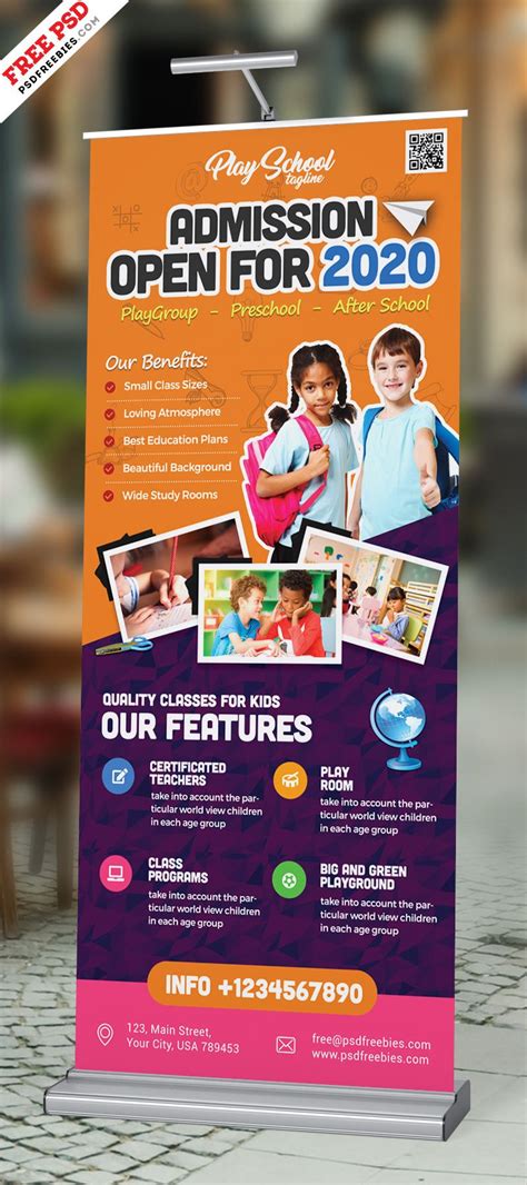 School Admission Open Roll Up Banner Psd