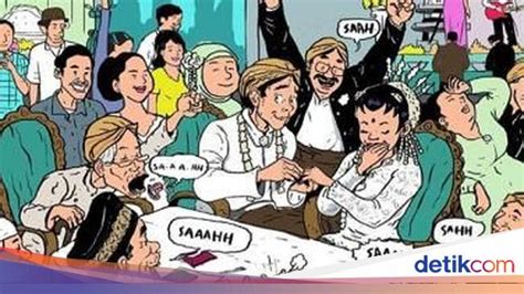 kocak ilustrasi pasangan menikah ini simbol pemilu yang damai