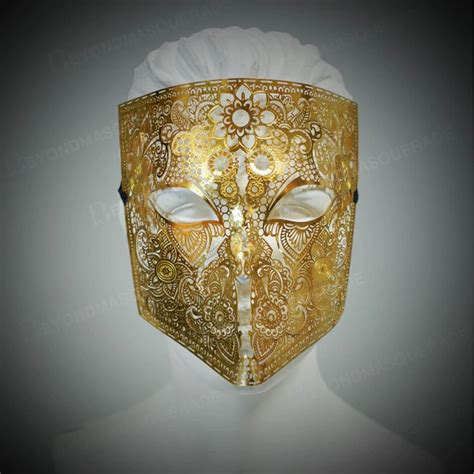 New Full Face Lace Metal Masquerade Mask For Men Women Gold In 2022