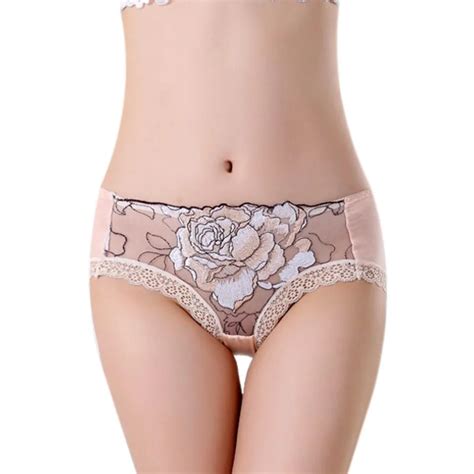 Sexy Women Cotton Flower Embroidered Briefs Lacebikinis Panties