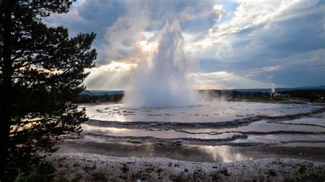 Sunset At The Great Fountain Geyser In Yellowstone