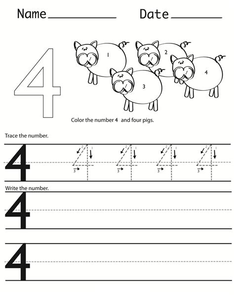 Number 4 Worksheets for Children | Learning worksheets, Kids math ...