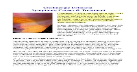 Cholinergic Urticaria Symptoms Causes And Treatment Pdf Document