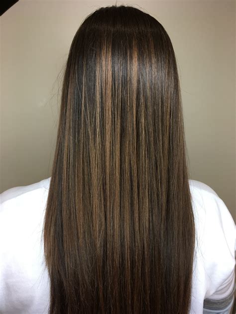 Medium Brown Hair With A Caramel Balayage Balayage Straight Hair