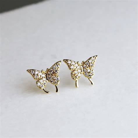 CZ Gold Butterfly Stud Earrings