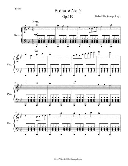 Prelude No5 Op119 Sheet Music Dubiell A De Zarraga Lago Piano Solo