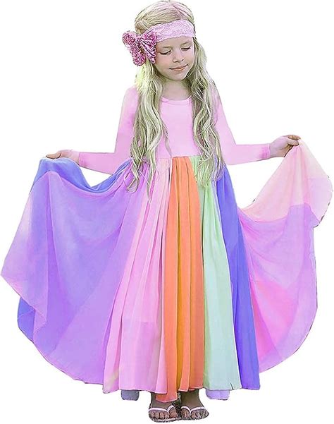 Infant Girls Rainbow Princess Dress Longshort Sleeve Rainbow Playwear