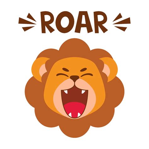 Flat Cute Lion Open Mouth Roar Trendy Scandinavian Style Cartoon