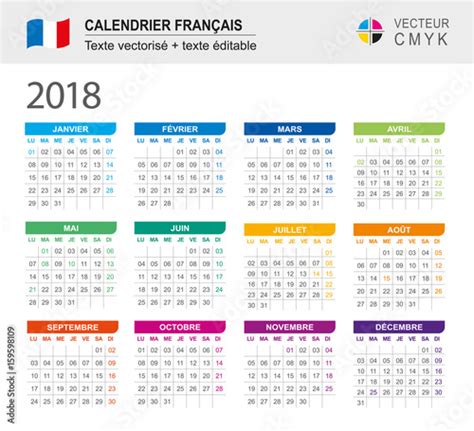 Calendrier Français 2018 Fichier Vectoriel Libre De Droits Sur La