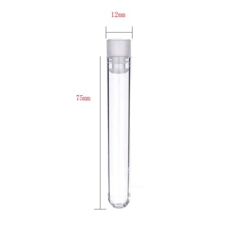 100pcs 12x75mm Clear Plastic Test Tubes With White Screw Caps U Shaped