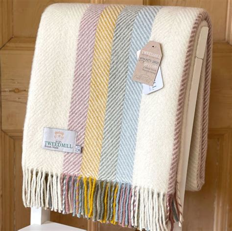 Wool Primrose Stripe Throw Tweedmill With Fringe In 100 Pure New Wool