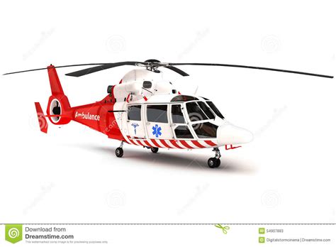 Rescue Helicopter Side View On A Isolated White Background Red Medical