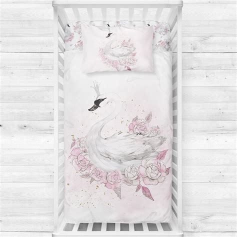 Swan Nursery Crib Bedding Set Swan Baby Blanket Ballerina Etsy