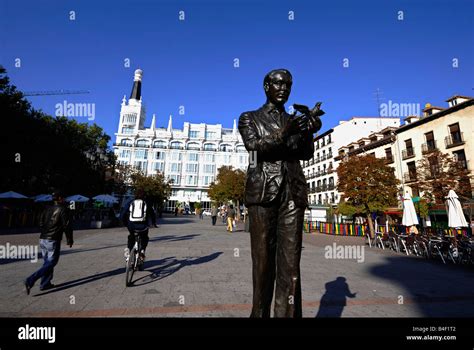 Statue Of Spanish Poet Federico Garcia Lorca In Plaza Santa Anna Madrid
