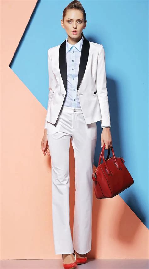 2015 new elegant custom made white formal women pants suits for office ladies long sleeve