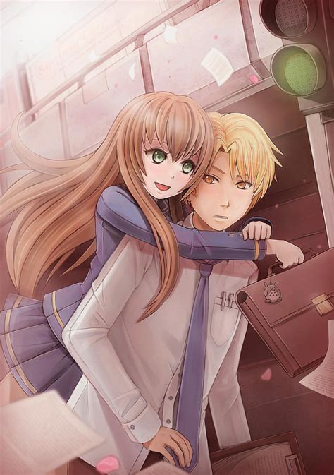 couple anime hug woman hugging man anime illustration hu014dtaru014d oreki anime