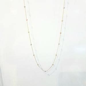 14K Real Solid Gold Row Chain Beaded Italian Balls Necklace For Women