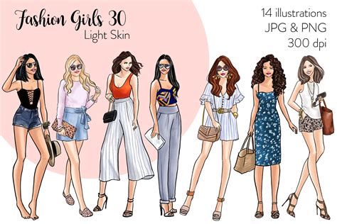 Watercolor Fashion Clipart Fashion Girls 30 Light Skin By Parinaz