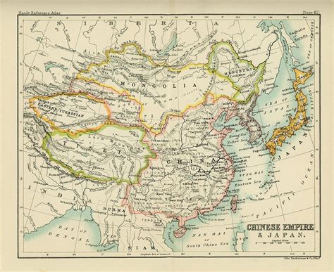1890 Vintage The Chinese Empire And Japan Map Art Print China Map