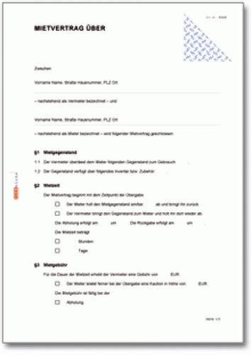 Check spelling or type a new query. Mietvertrag über Gegenstände (mit Übergabe- und ...