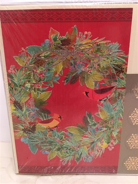 Hallmark Christmas Boxed Cards Red Wreath W 2 Cardinals Pinecones 40