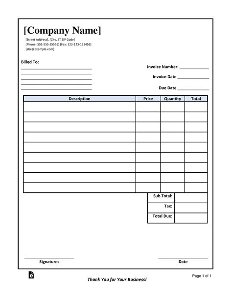 Free Blank Invoice Templates 30 PDF EForms