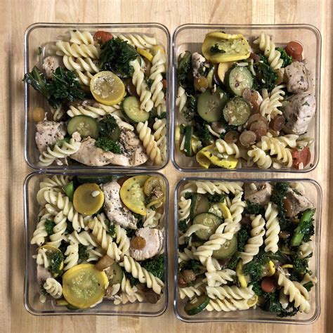 Meal prepping is becoming increasingly popular these days, and it's not without good reason. My very first meal prep! Garlic Chicken and Veggie Pasta : MealPrepSunday