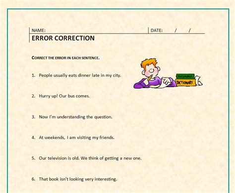 Grammar Correction Sentences Worksheet