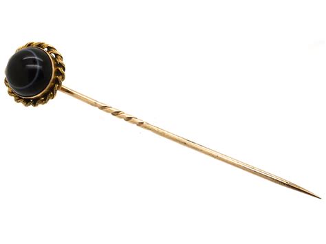 Victorian 15ct Gold Tie Pin Set With A Banded Sardonyx 41ss The