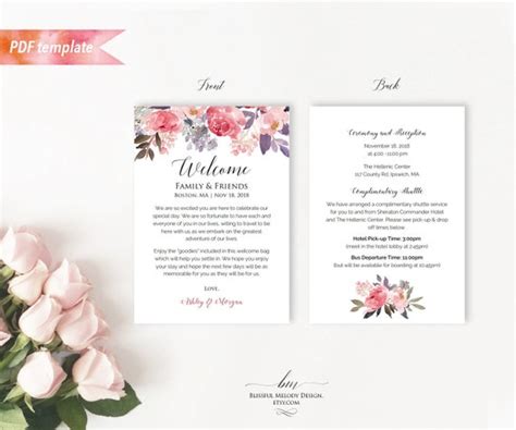 Printable Dusty Pink Floral Wedding Welcome Letter Itinerary Double