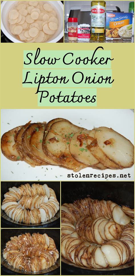 Spray a large baking sheet with cooking spray then arrange potatoes in a. Slow Cooker Lipton Onion Potatoes | Recipe | Onion soup ...