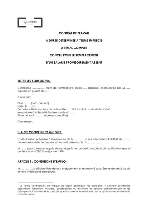 Model De Contrat De Travail A Duree Determinee Doc Pdf Page Sur 70560