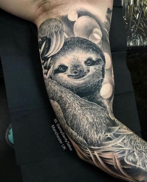 Sloth Black And Grey Realistic Tattoo Safari Sleeve Sloth Tattoo I