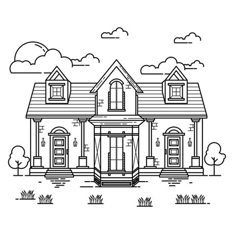House Building Outline Design For Drawing Book Style Two 3221396 Vector
