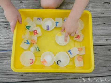 Making it to naps, one activity at a time. Alphabet Ice Cube Sensory Play | Stir The Wonder
