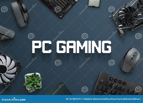 Pc Gaming Concept Scene With Text And Gaming Computer Components Stock