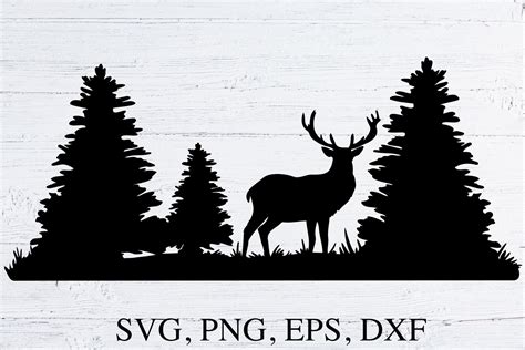 Deer In Forest Silhouette Svg Cut File Afbeelding Door Tanuscharts