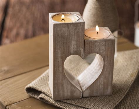 Wood Candle Holders Heart Shape Mothers Day T Rustic Etsy