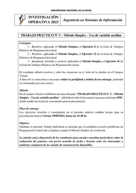 Instructivo Tp Isi Universidad Nacional De La Rioja Investigaci N Operativa Ingenier A