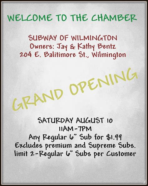 Wilmington Chamber Of Commerce News Subway Grand Opening