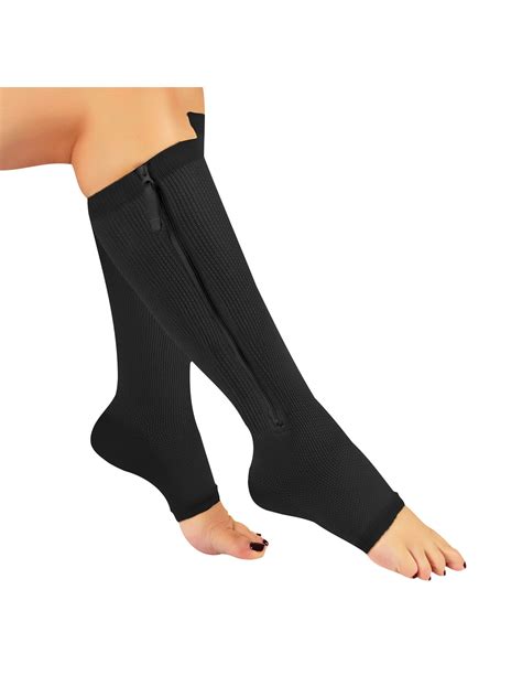 Hemptastic Womens Firm Compression Knee High Zipper Socks Open Toe