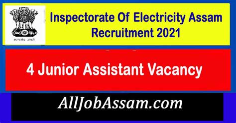 Inspectorate Of Electricity Assam Junior Assistant Recruitment