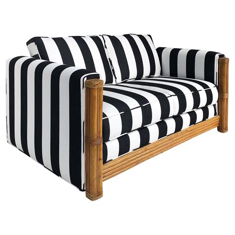 Chic Updated Vintage Black And White Striped Loveseat At 1stdibs