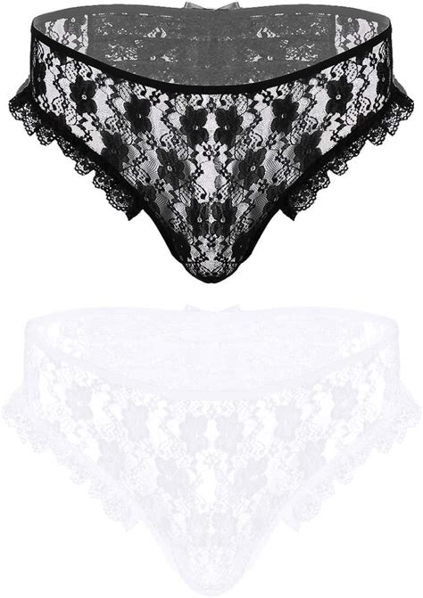 agoky mens sissy lingerie sheer floral lace low rise crotchless g string thong
