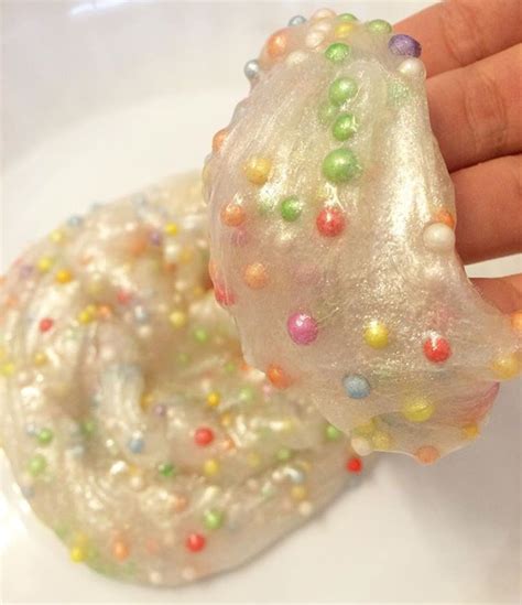 Clear Slime With Gold Glitter And Rainbow Styrofoam Beads Homemade Oil