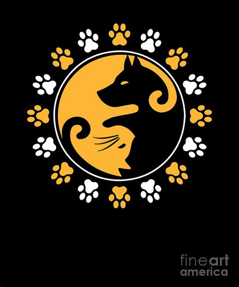 Dog Cat Lover Yin Yang Pet Kitten Puppy Paw T Digital Art By Thomas