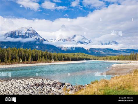 The Athabasca River Flowing Through Jasper National Park Canadian