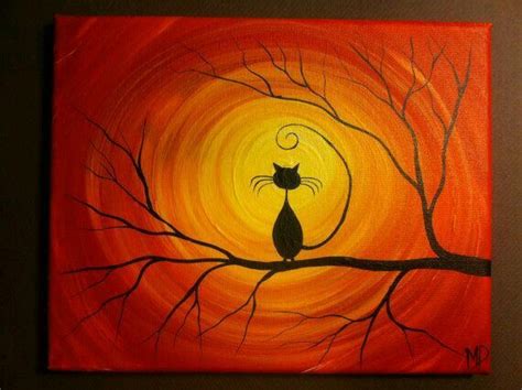 Cat In A Tree Halloween Canvas Halloween Painting Halloween Art