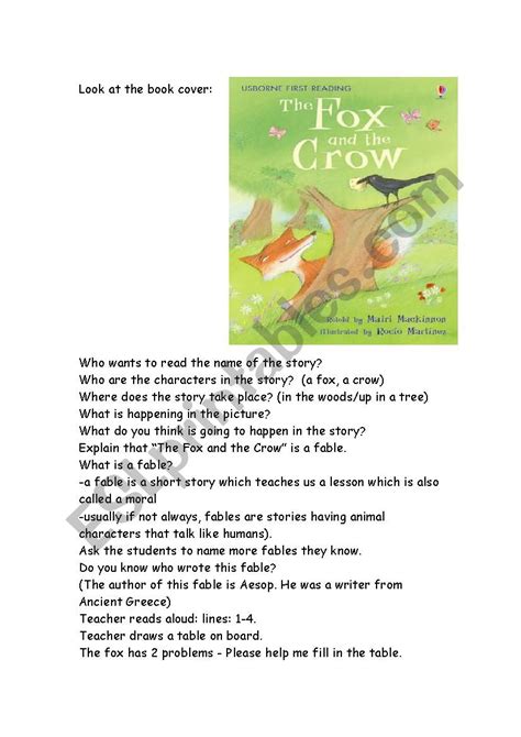 The Fox And The Crow Esl Worksheet By Liati