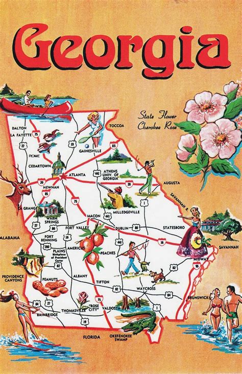 Detailed Tourist Illustrated Map Of Georgia State Georgia State Usa